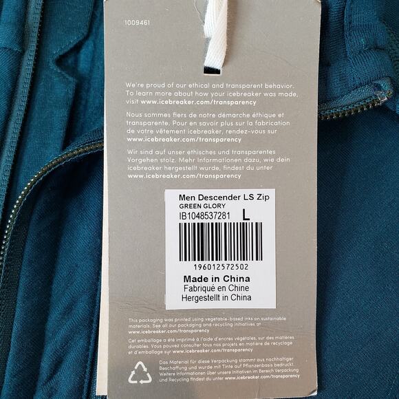 NWT ICEBREAKER RealFleece Descender LS Full Zip Wool Jacket Green Men's Large - Picture 6 of 16